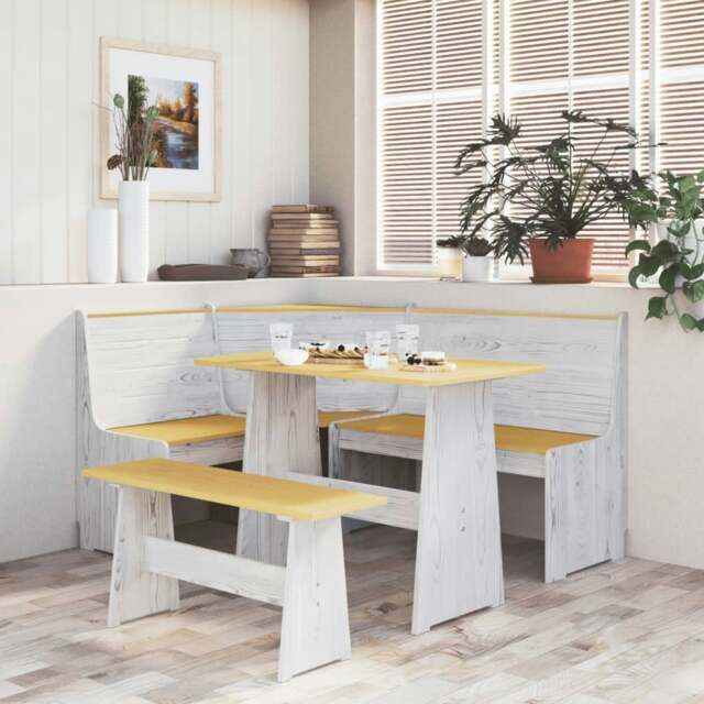 Rackhams Corner Bench 151 cm Solid Wood Pine Honey Brown and White