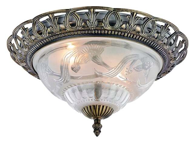 Rackhams Traditional and Classic Antique Brass and Floral Glass Flush Ceiling Light - image 1