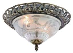 Rackhams Traditional and Classic Antique Brass and Floral Glass Flush Ceiling Light - thumbnail 1
