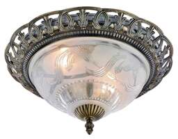 Rackhams Traditional and Classic Antique Brass and Floral Glass Flush Ceiling Light - thumbnail 2