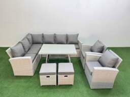 Rackhams Garden Outdoor Rattan Furniture Set Rattan Corner Sofa Oblong Dining Table with 2 Armchairs 2 Small Footstools Light Grey Mixed 10 Seater - thumbnail 2