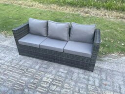 Rackhams 10 Seater Outdoor Wicker Garden Furniture Rattan Lounge Sofa Set Patio Rectangular Dining Table with Big Footstool Side Table Dark Grey Mixed - thumbnail 3