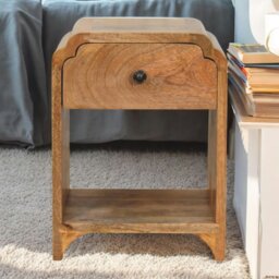 Rackhams Newton Mini Oak-ish Nightstand with a drawer and open shelf