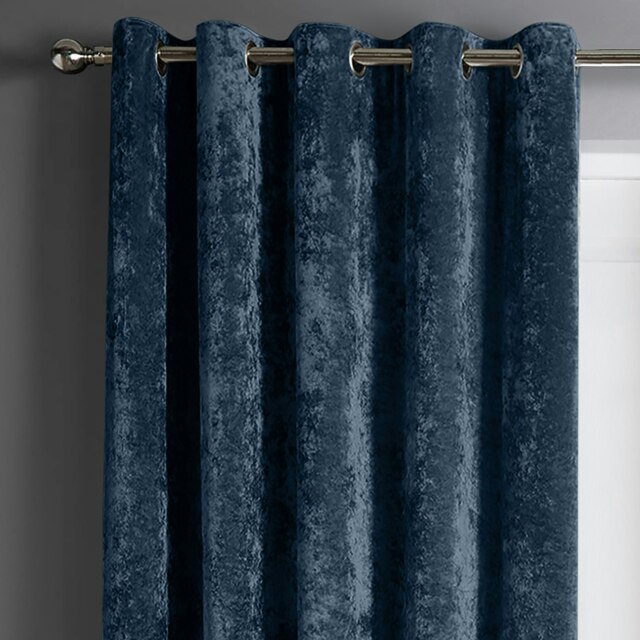 Rackhams Crushed Velvet Ready Made Eyelet Curtains - 117cm x 137cm - Navy - image 1