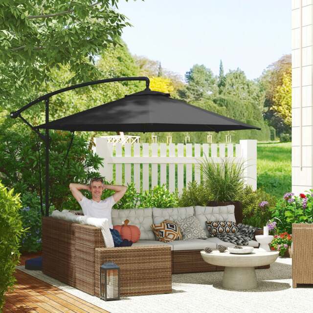 Rackhams Garden Cantilever Parasol with Cover Weighted Base Wind Strap Brown - Dark Grey - 294cmx294cmx251cm - image 1