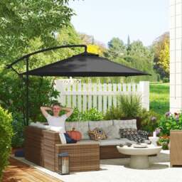 Rackhams Garden Cantilever Parasol with Cover Weighted Base Wind Strap Brown - Dark Grey - 294cmx294cmx251cm - thumbnail 1