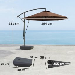 Rackhams Garden Cantilever Parasol with Cover Weighted Base Wind Strap Brown - Dark Grey - 294cmx294cmx251cm - thumbnail 6