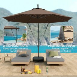Rackhams Garden Cantilever Parasol with Cover Weighted Base Wind Strap Brown - Dark Grey - 294cmx294cmx251cm - thumbnail 5