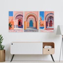 Rackhams Wall Art For Living Room Framed - Set of 3 Moroccan Inspired Wall art Prints - A4 8.27 x 11.69 in / 21 x 29.7 cm - Satin Photo paper 280 gsm - Oak Frame - thumbnail 4