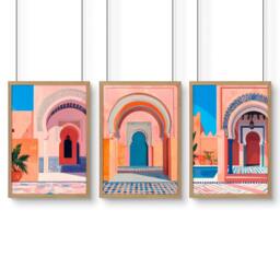 Rackhams Wall Art For Living Room Framed - Set of 3 Moroccan Inspired Wall art Prints - A4 8.27 x 11.69 in / 21 x 29.7 cm - Satin Photo paper 280 gsm - Oak Frame - thumbnail 1