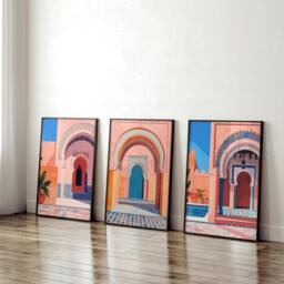 Rackhams Wall Art For Living Room Framed - Set of 3 Moroccan Inspired Wall art Prints - A4 8.27 x 11.69 in / 21 x 29.7 cm - Satin Photo paper 280 gsm - Oak Frame - thumbnail 3