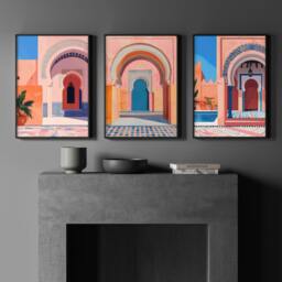 Rackhams Wall Art For Living Room Framed - Set of 3 Moroccan Inspired Wall art Prints - A4 8.27 x 11.69 in / 21 x 29.7 cm - Satin Photo paper 280 gsm - Oak Frame - thumbnail 2