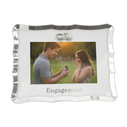 Rackhams Modern Engagement Picture Frame in Silver Plating with Double Rings - thumbnail 1
