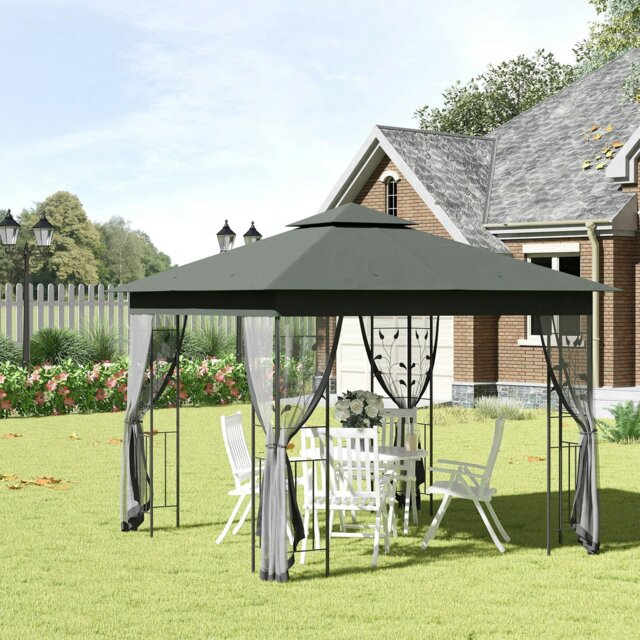 Rackhams 3 x 3(m) Garden Gazebo Marquee Tent Canopy Shelter Pavilion Grey - Grey - Steel, Polyester - 300 x 300 x 280 cm - image 1
