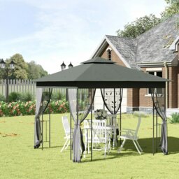 Rackhams 3 x 3(m) Garden Gazebo Marquee Tent Canopy Shelter Pavilion Grey - Grey - Steel, Polyester - 300 x 300 x 280 cm - thumbnail 1