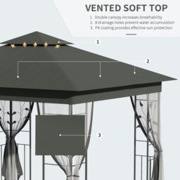 Rackhams 3 x 3(m) Garden Gazebo Marquee Tent Canopy Shelter Pavilion Grey - Grey - Steel, Polyester - 300 x 300 x 280 cm - thumbnail 3