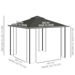 Rackhams 3 x 3(m) Garden Gazebo Marquee Tent Canopy Shelter Pavilion Grey - Grey - Steel, Polyester - 300 x 300 x 280 cm - thumbnail 5