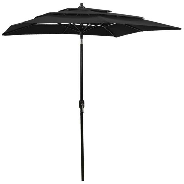 Rackhams 3-Tier Parasol with Aluminium Pole Black 2x2 m