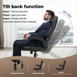 Rackhams Ergonomic Office Computer Chair PU Leather Swivel Recliner with Flip-Up Armrests - thumbnail 4