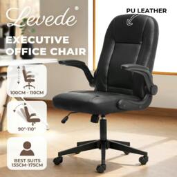 Rackhams Ergonomic Office Computer Chair PU Leather Swivel Recliner with Flip-Up Armrests - thumbnail 2