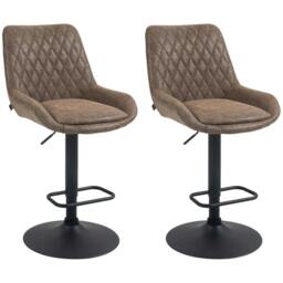 Rackhams Set of Two Faux Leather Retro Bar Stools - Brown - thumbnail 1