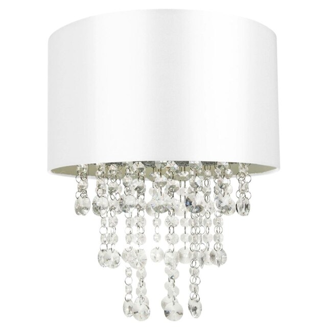Rackhams Modern White Satin Fabric Pendant Light Shade with Transparent Acrylic Droplets - image 1