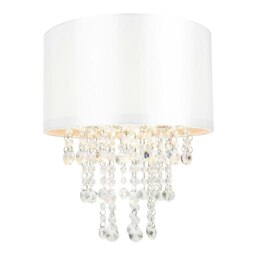 Rackhams Modern White Satin Fabric Pendant Light Shade with Transparent Acrylic Droplets - thumbnail 2