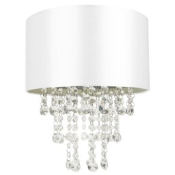 Rackhams Modern White Satin Fabric Pendant Light Shade with Transparent Acrylic Droplets