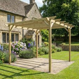 Rackhams Champion Wooden Garden Pergola Kit - Rustic Brown - 3.6m x 4.2m - thumbnail 6