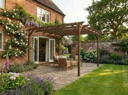 Rackhams Champion Wooden Garden Pergola Kit - Rustic Brown - 3.6m x 4.2m - thumbnail 4
