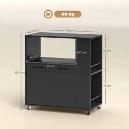 Rackhams Kitchen Island on Wheels with 2-Door Cabinet and Spice Rack, Black - thumbnail 3