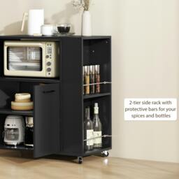 Rackhams Kitchen Island on Wheels with 2-Door Cabinet and Spice Rack, Black - thumbnail 5