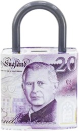 Rackhams Money Tin Box Padlock Shape 16x8x25cm, Metal Savings Bank with Handle, Coin Slot & Removable Lid, Pound Note Design, Multi-Colour, Assorted Pack 2 - thumbnail 5