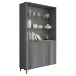 Rackhams Tall Display Cabinet 170cm Grey – Fluted Doors & Gold Legs - Matt Body & Matt Doors - 170 - Full assembly required. - thumbnail 4