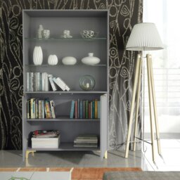 Rackhams Tall Display Cabinet 170cm Grey – Fluted Doors & Gold Legs - Matt Body & Matt Doors - 170 - Full assembly required. - thumbnail 3