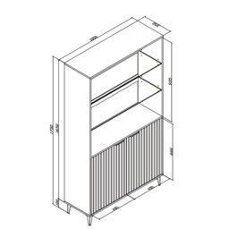 Rackhams Tall Display Cabinet 170cm Grey – Fluted Doors & Gold Legs - Matt Body & Matt Doors - 170 - Full assembly required. - thumbnail 5