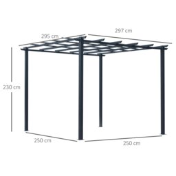 Rackhams 3x3m Metal Gazebo Pergola Grape Trellis Climbing Plants Sun Shelter - Black - Metal - 297L x 295W x 230Hcm - thumbnail 5