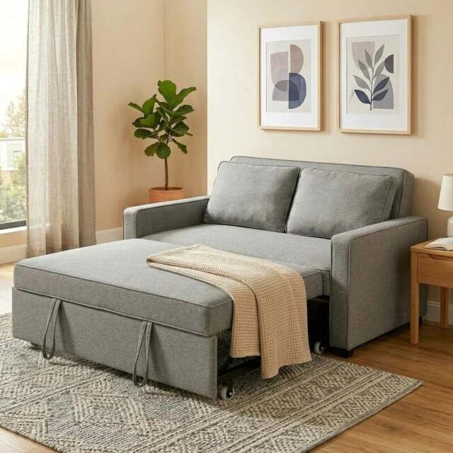 Rackhams Double Sofa Bed Click Clack Sofa Bed Pull Out Bed with Adjustable Backrest for Living Room and Bedroom Grey - Grey - image 1