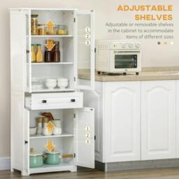 Rackhams Kitchen Cupboard, Freestanding Storage Cabinet with 2 Adjustable Shelves, Drawer and Glass Door for Living Room, Dining Room, 160cm, White - thumbnail 5