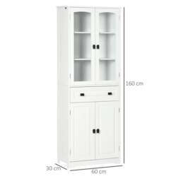 Rackhams Kitchen Cupboard, Freestanding Storage Cabinet with 2 Adjustable Shelves, Drawer and Glass Door for Living Room, Dining Room, 160cm, White - thumbnail 3
