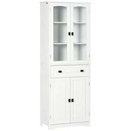 Rackhams Kitchen Cupboard, Freestanding Storage Cabinet with 2 Adjustable Shelves, Drawer and Glass Door for Living Room, Dining Room, 160cm, White - thumbnail 1