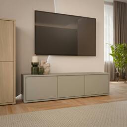 Rackhams Alice Springs Wide TV Cabinet with 3 Doors Push-to-Open in Taupe - W 154.2 X  H 41.5 X  D 34.9cm - 1 - Manufactured Wood - thumbnail 1