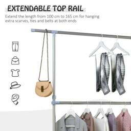 Rackhams Heavy Duty Clothes Hanger Garment Rail Hanging Display Stand Rack w/ Wheels Adjustable - thumbnail 5
