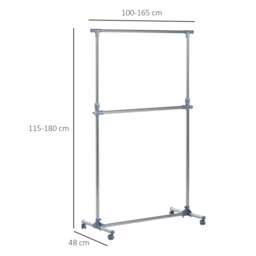 Rackhams Heavy Duty Clothes Hanger Garment Rail Hanging Display Stand Rack w/ Wheels Adjustable - thumbnail 3