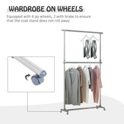 Rackhams Heavy Duty Clothes Hanger Garment Rail Hanging Display Stand Rack w/ Wheels Adjustable - thumbnail 6