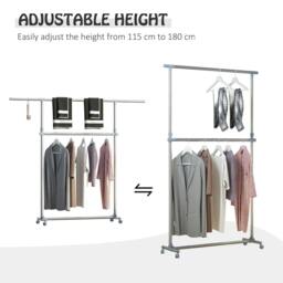 Rackhams Heavy Duty Clothes Hanger Garment Rail Hanging Display Stand Rack w/ Wheels Adjustable - thumbnail 4
