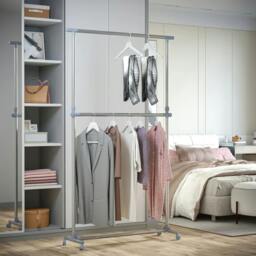 Rackhams Heavy Duty Clothes Hanger Garment Rail Hanging Display Stand Rack w/ Wheels Adjustable - thumbnail 2