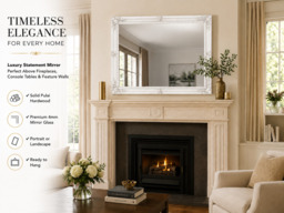 Rackhams Antique Style Extra Large White Wood Frame Wall Mirror 106cm x 75cm - White - thumbnail 6