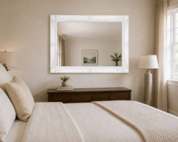 Rackhams Antique Style Extra Large White Wood Frame Wall Mirror 106cm x 75cm - White - thumbnail 4