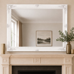 Rackhams Antique Style Extra Large White Wood Frame Wall Mirror 106cm x 75cm - White - thumbnail 1